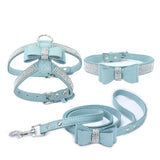 Adjustable Leather Harness With Buckle Rhinestone Soft Pet Collar 3-Piece Set