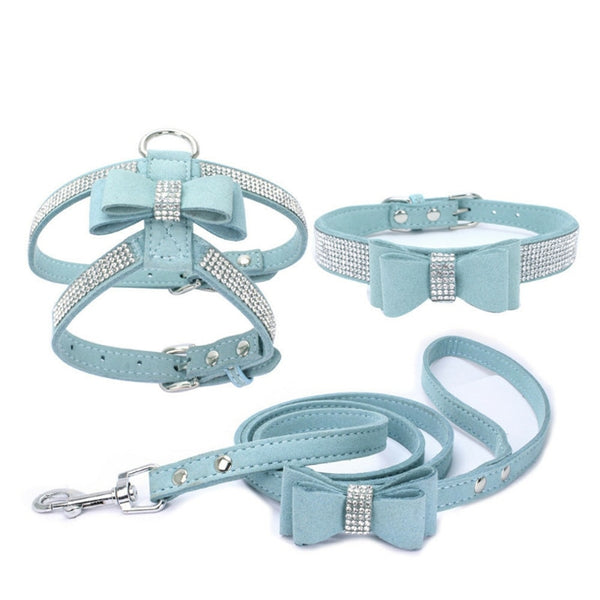 Adjustable Leather Harness With Buckle Rhinestone Soft Pet Collar 3-Pi – HR D Lab