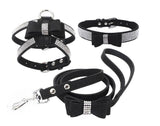 Adjustable Leather Harness With Buckle Rhinestone Soft Pet Collar 3-Piece Set