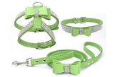 Adjustable Leather Harness With Buckle Rhinestone Soft Pet Collar 3-Piece Set