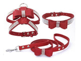 Adjustable Leather Harness With Buckle Rhinestone Soft Pet Collar 3-Piece Set
