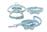 Adjustable Leather Harness With Buckle Rhinestone Soft Pet Collar 3-Piece Set