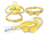 Adjustable Leather Harness With Buckle Rhinestone Soft Pet Collar 3-Piece Set