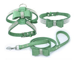Adjustable Leather Harness With Buckle Rhinestone Soft Pet Collar 3-Piece Set