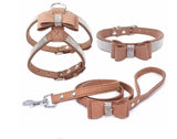 Adjustable Leather Harness With Buckle Rhinestone Soft Pet Collar 3-Piece Set